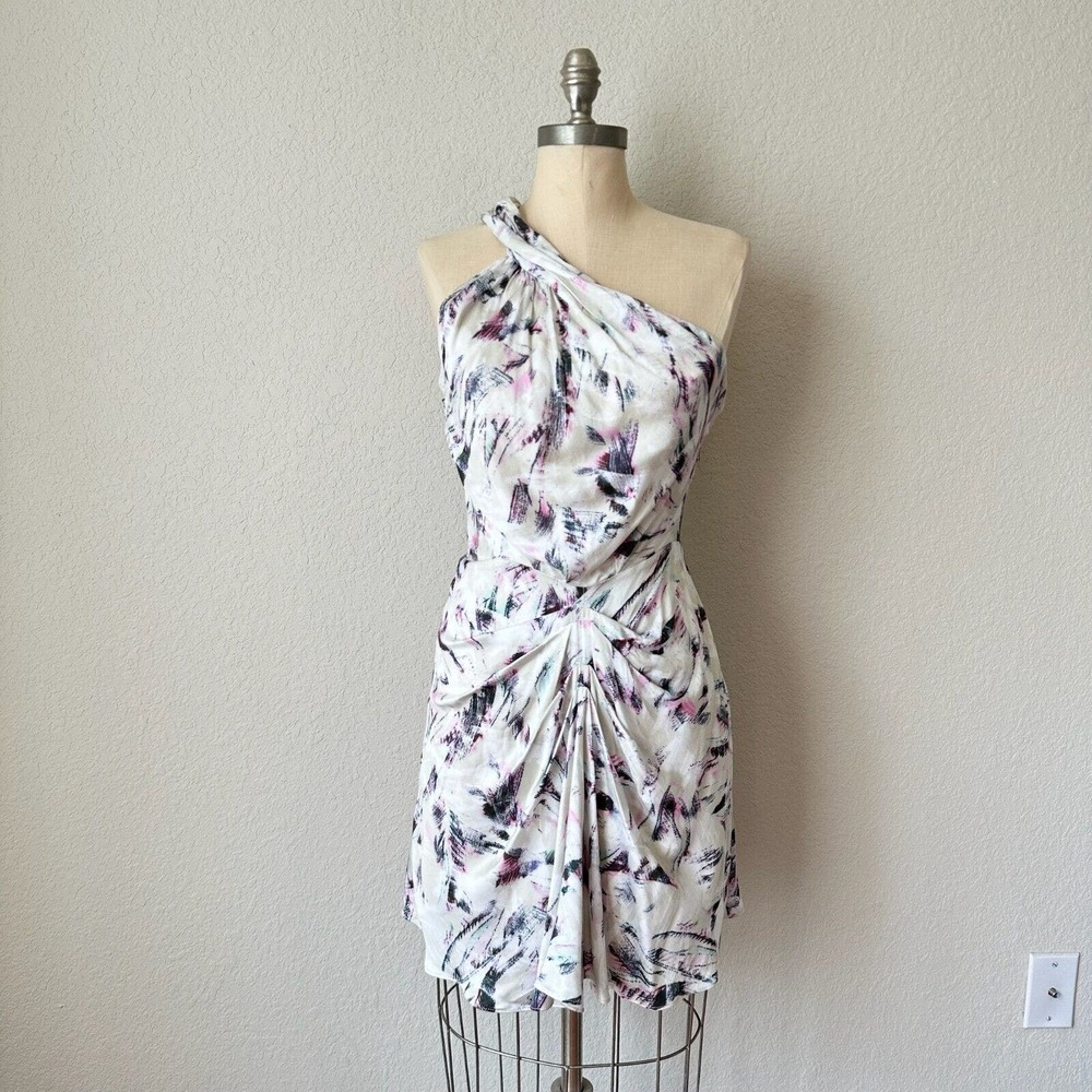 NWT IRO Kevals Printed One-Shoulder Mini Dress in Beige Multicolor